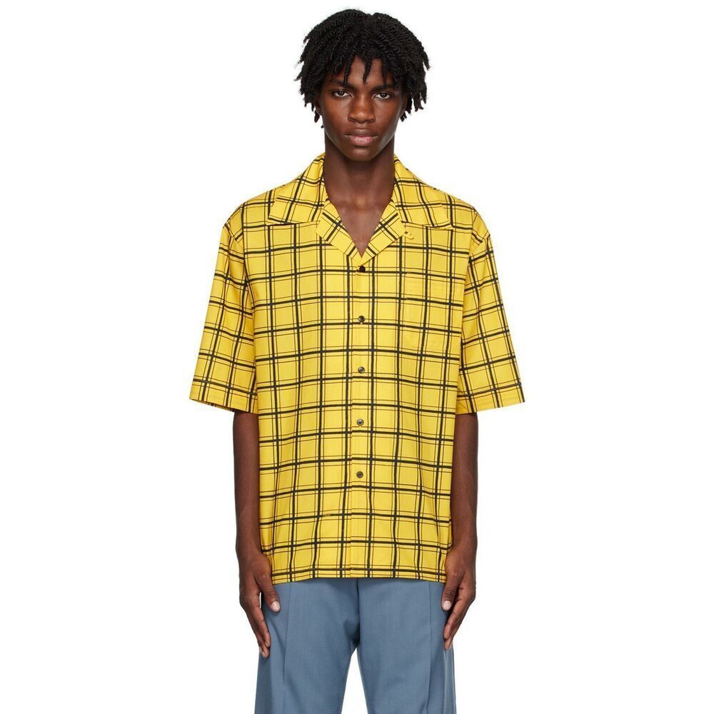 Marni Yellow Plaid Camp Collar Button Down Shirt Size 52 XL NWT Italy $735